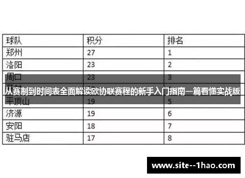 从赛制到时间表全面解读欧协联赛程的新手入门指南一篇看懂实战版
